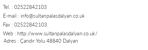 Sultan Palas Hotel telefon numaralar, faks, e-mail, posta adresi ve iletiim bilgileri